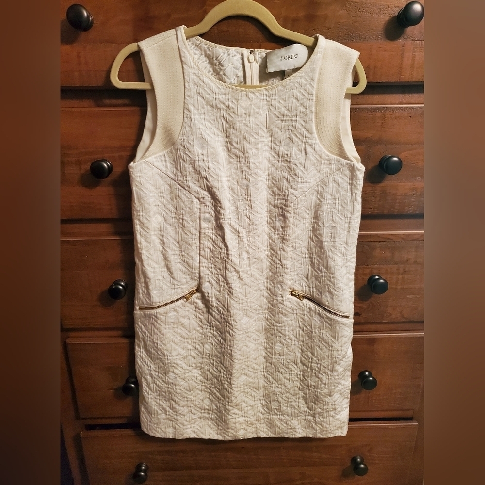 J. CREW Jacquard Zip Pocket Shift Dress Ivory Career Wedding Event Party, Size S